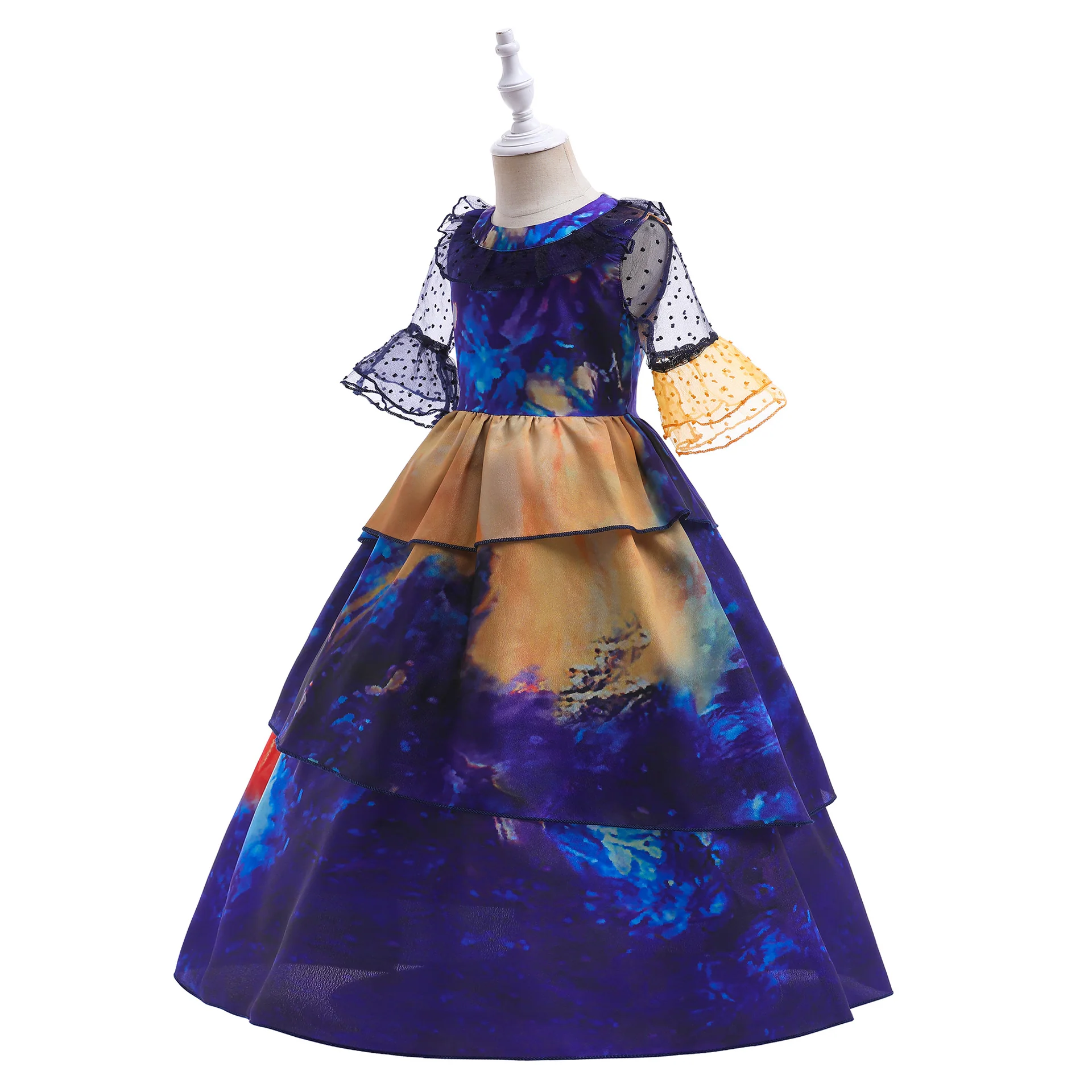 Encanto Costume Isabella Cosplay Translucent Short Sleeves Blue Dress for Kids - Image 3