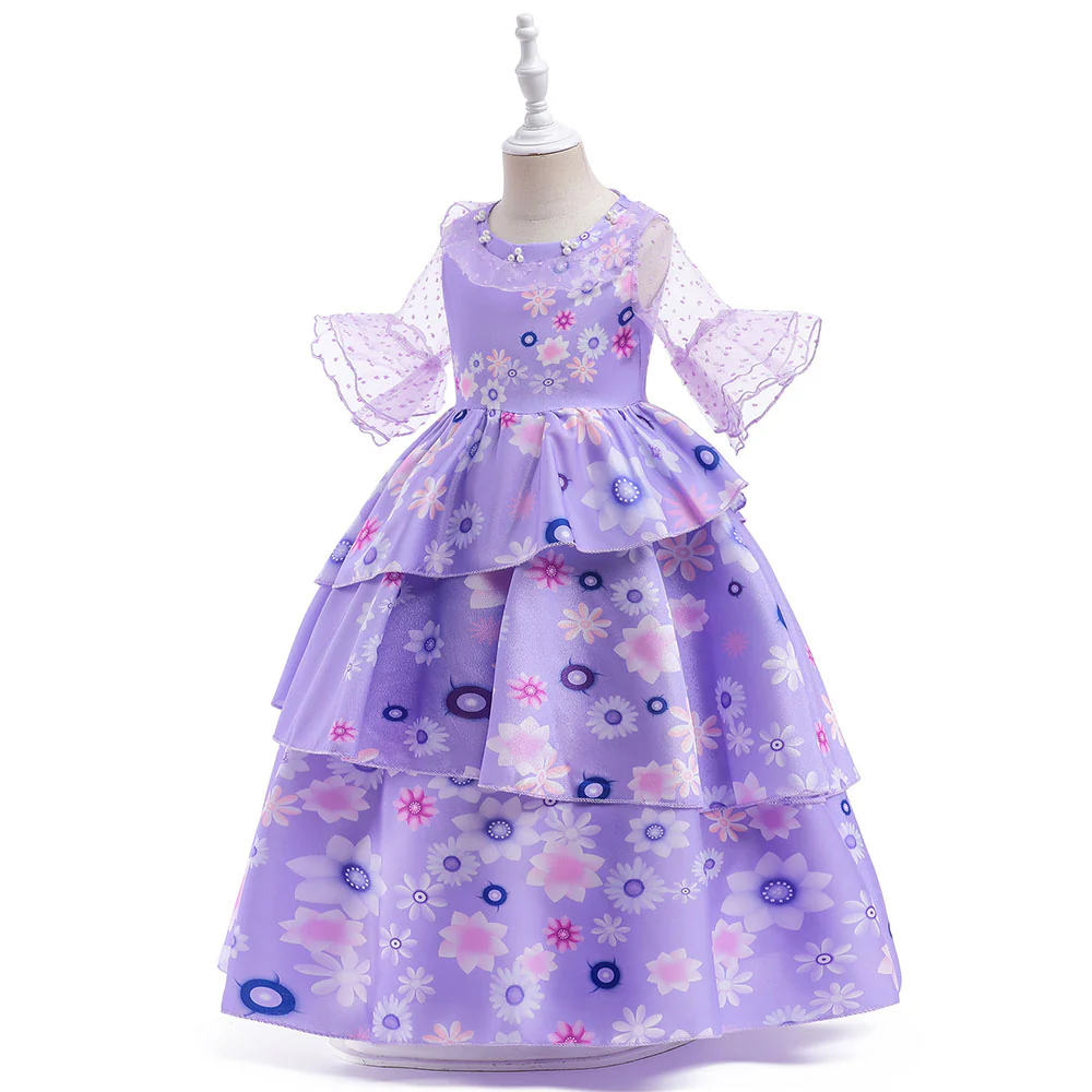 Girls Encanto Costume Isabella Cosplay Translucent Short Sleeves Princess Dress for Kids - Image 3