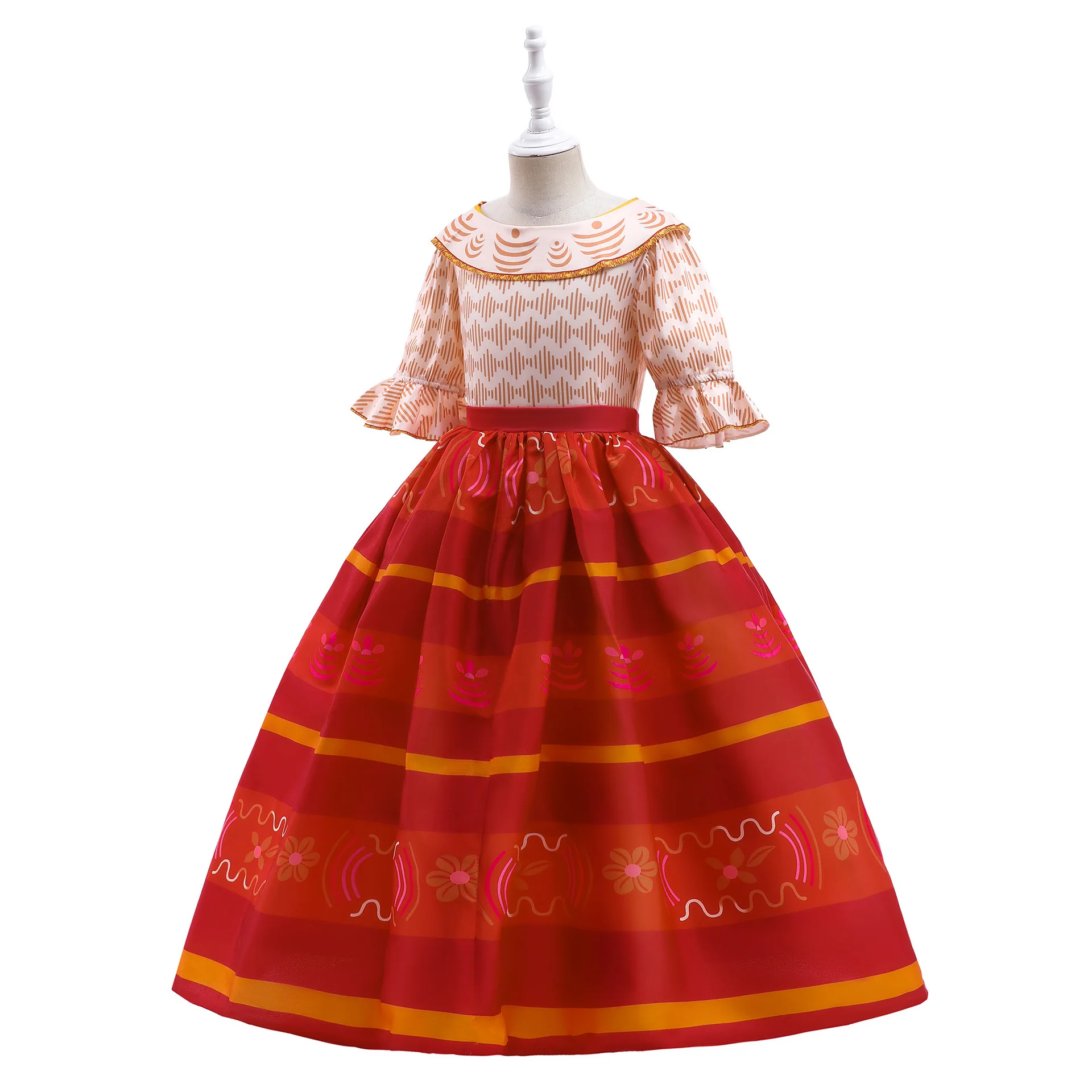 Girls Encanto Costume Dolores Cosplay Short Trumpet Sleeves Orange Dress for Kids - Image 3