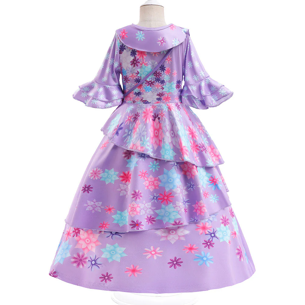 Girls Encanto Costume Isabella Cosplay Trumpet Short Sleeves Dress with Bag for Kids - Image 4