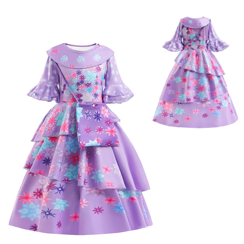 Girls Encanto Costume Isabella Cosplay Trumpet Short Sleeves Dress with Bag for Kids - Image 5