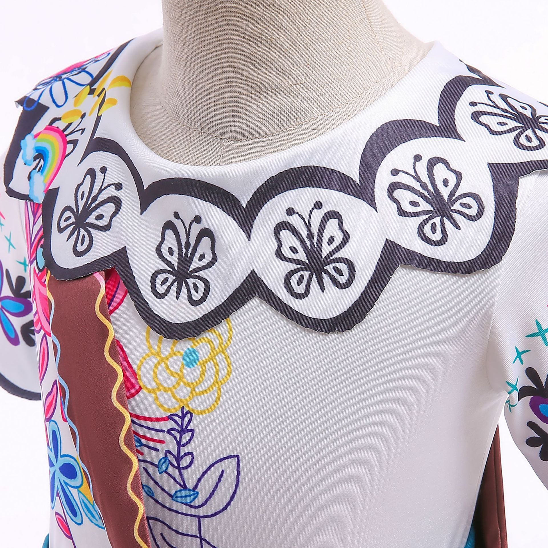 Girls Encanto Costume Mirabel Cosplay Short Sleeves Floral Dress with Bag for Kids - Image 5