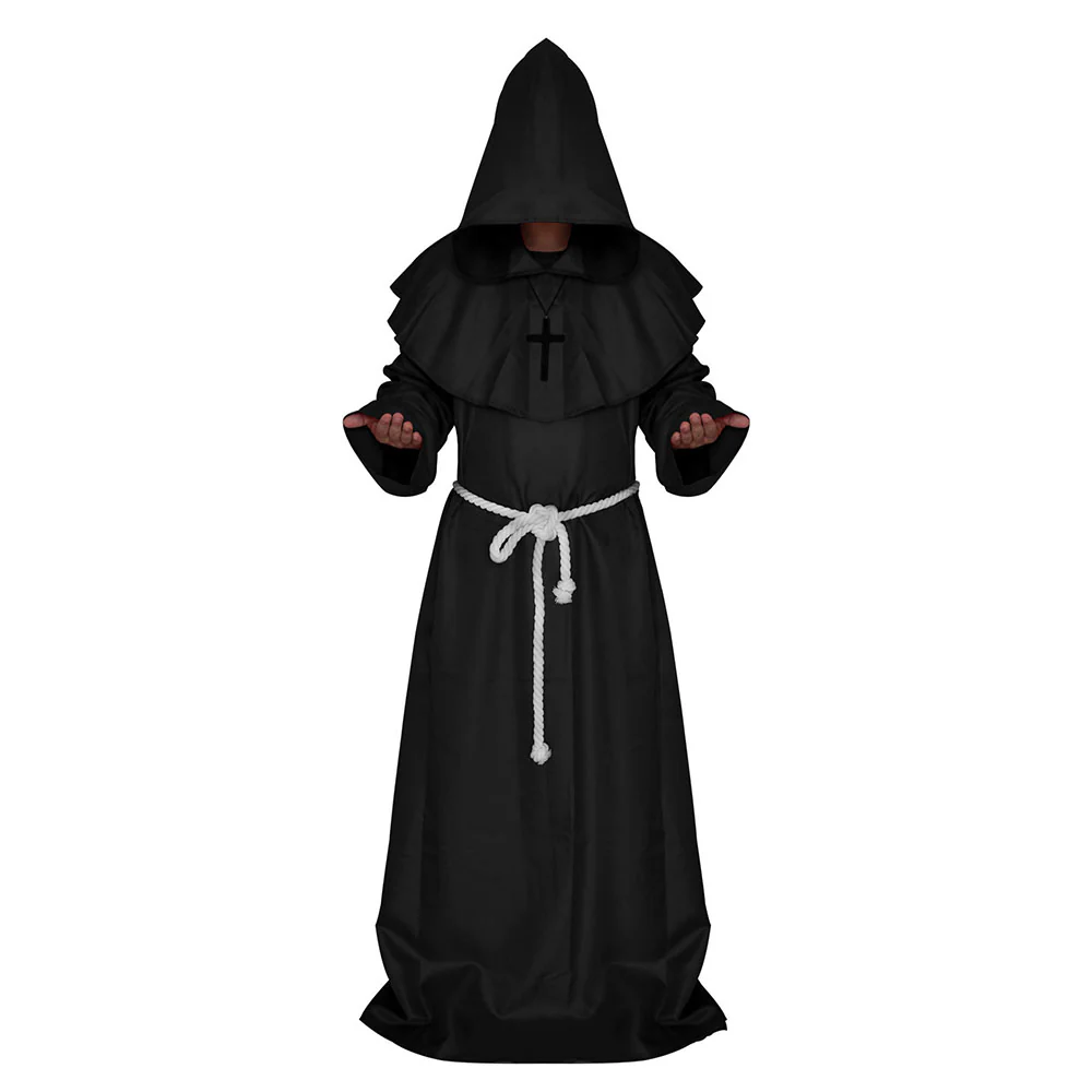 Halloween Costume Cloak Middle Age Monk Wizard Priest Cosplay Long Robe Unisex - Image 5