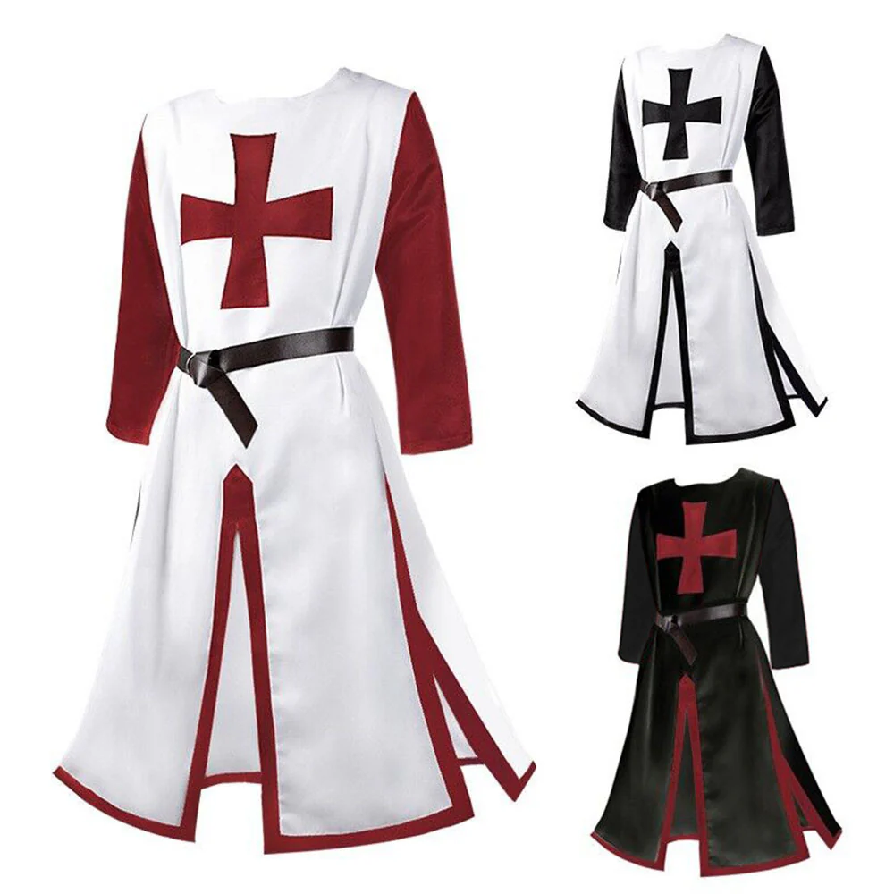 Halloween Costume Coat Middle Age Cross Cosplay Long Coat with Belt for Men