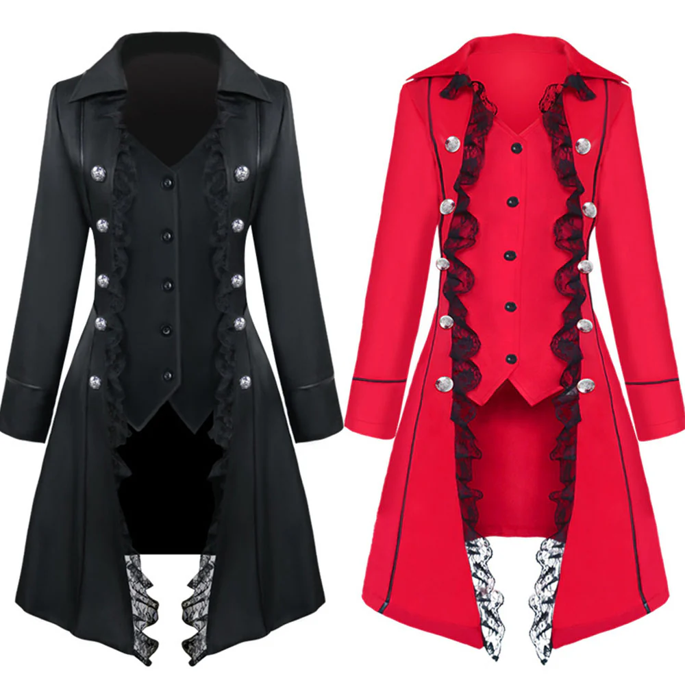 Halloween Costume Coat Middle Age Lace Lace Three-breasted Vintage Unifrom Cosplay for Women