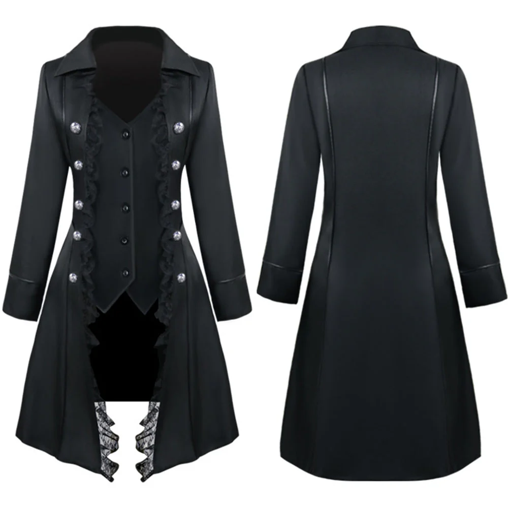Halloween Costume Coat Middle Age Lace Lace Three-breasted Vintage Unifrom Cosplay for Women - Image 2