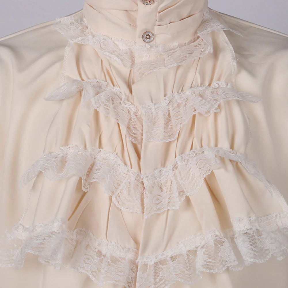 Halloween Costume Middle Age Gothic Vintage Shirt Ruffles Pleated Stand Collar Shirt for Men - Image 12