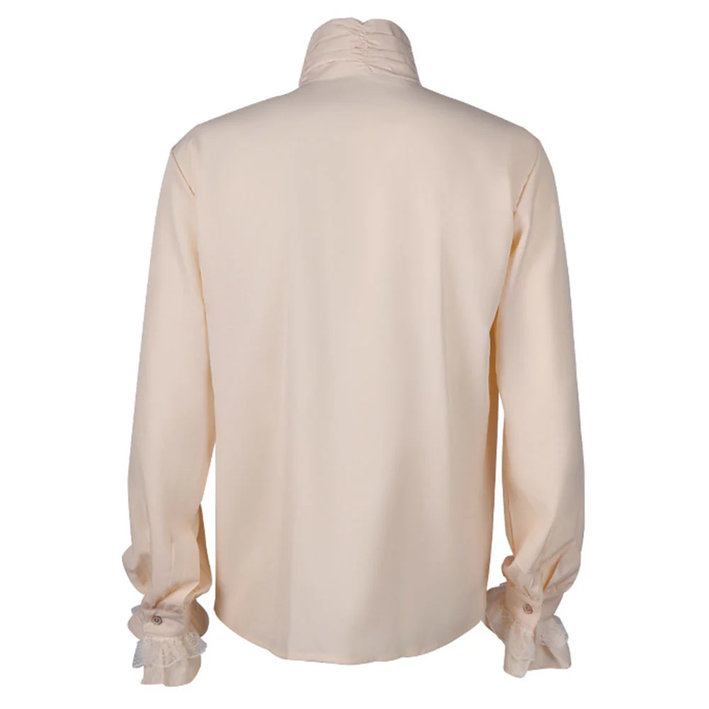 Halloween Costume Middle Age Gothic Vintage Shirt Ruffles Pleated Stand Collar Shirt for Men - Image 4
