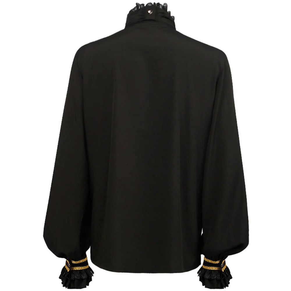 Halloween Costume Shirt Middle Age Gothic Vintage Pleated Tie Collar Shirt for Men - Image 4