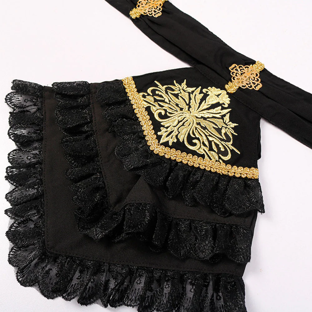 Halloween Costume Shirt Middle Age Gothic Vintage Pleated Tie Collar Shirt for Men - Image 6