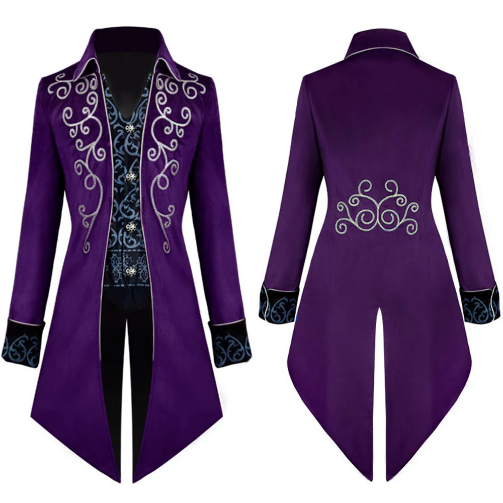 Halloween Costume Tailcoat Middle Century Silver Edge Vintage Unifrom Cosplay for Men - Image 5