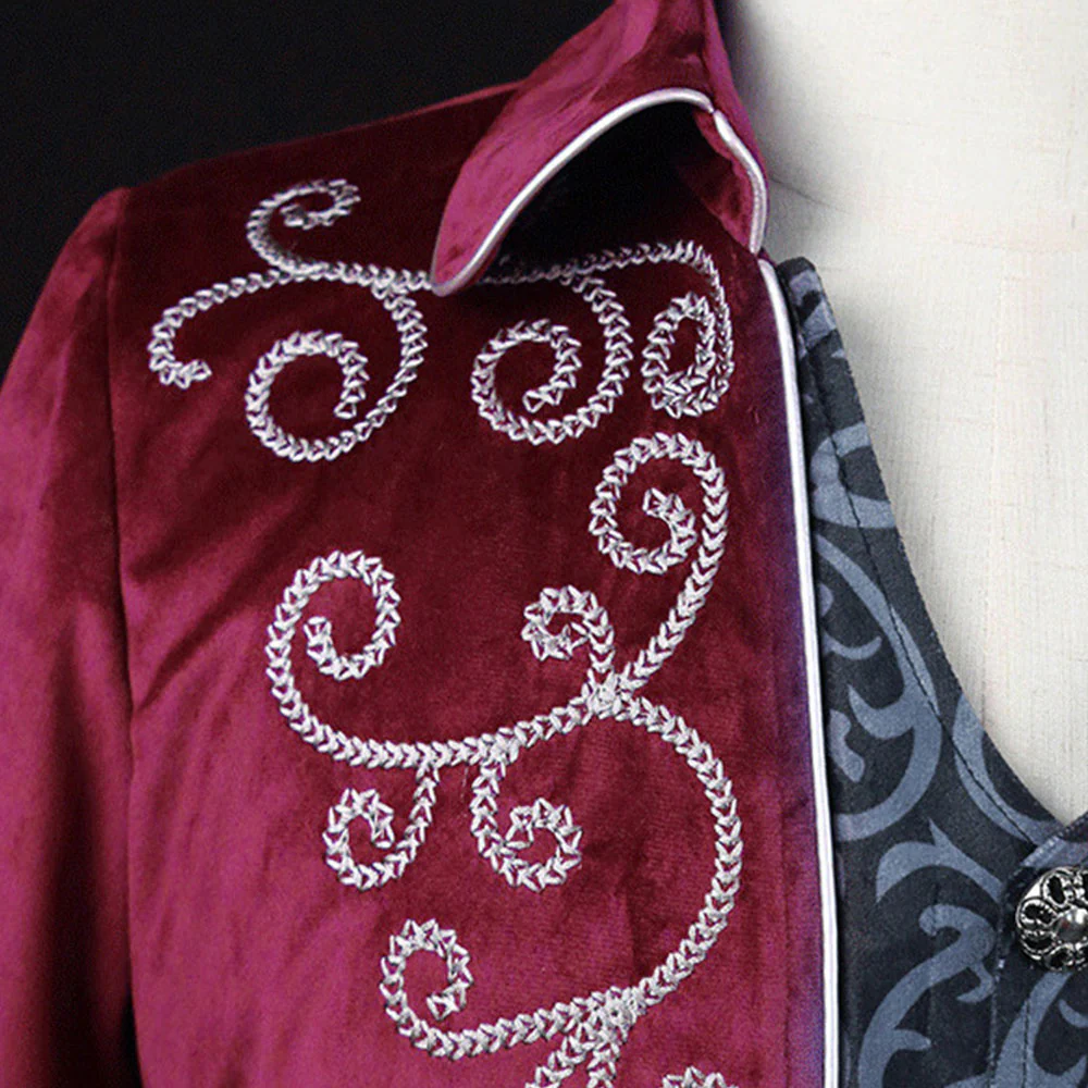 Halloween Costume Tailcoat Middle Century Silver Edge Vintage Unifrom Cosplay for Men - Image 9