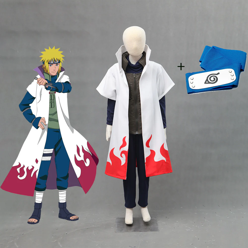 Naruto Costume 4th Hokage Namikaze Minato Cosplay Cloak with Blue Headband for Men and Kids