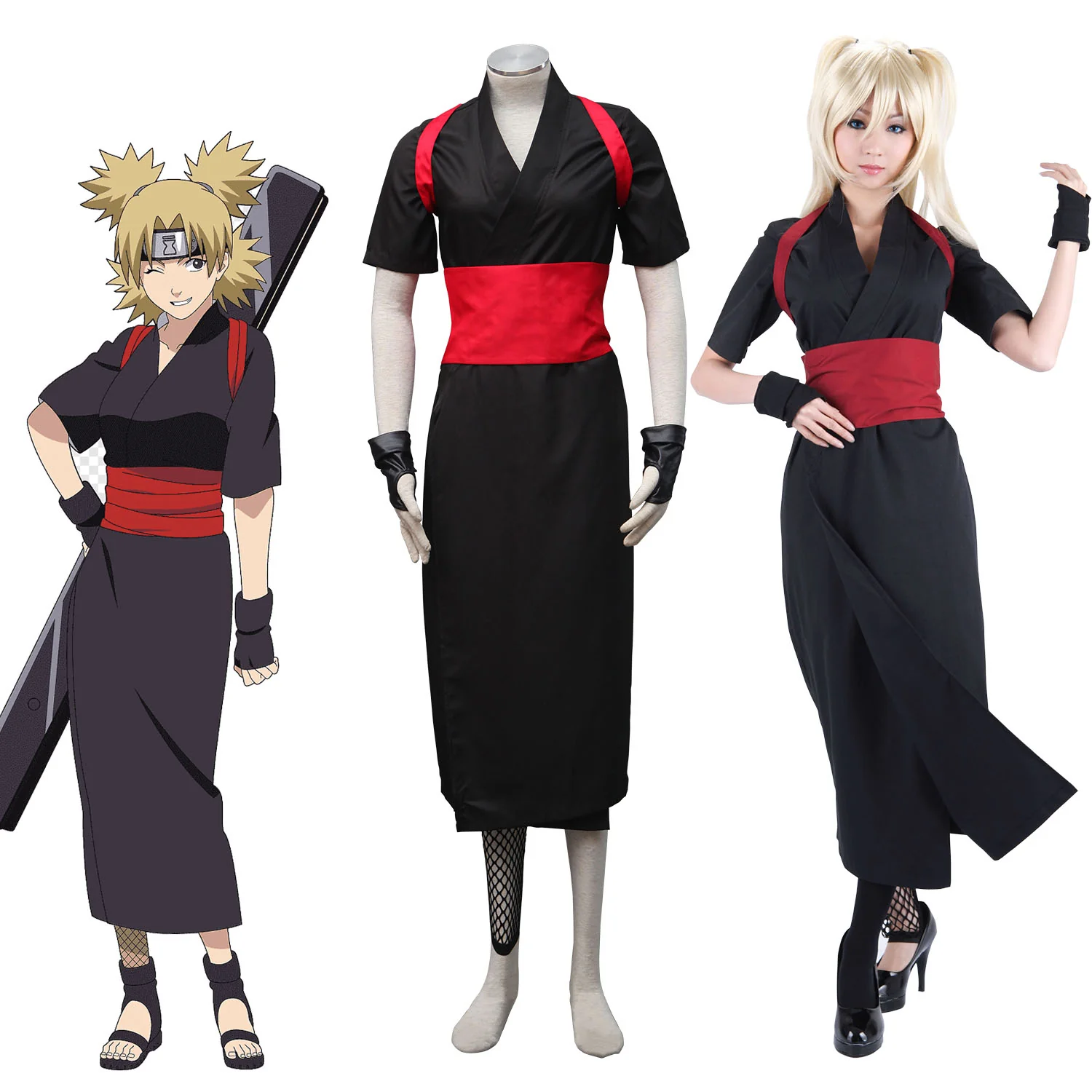 Naruto Shippuden Costume Temari Cosplay Black full Outfit for Women and Kids