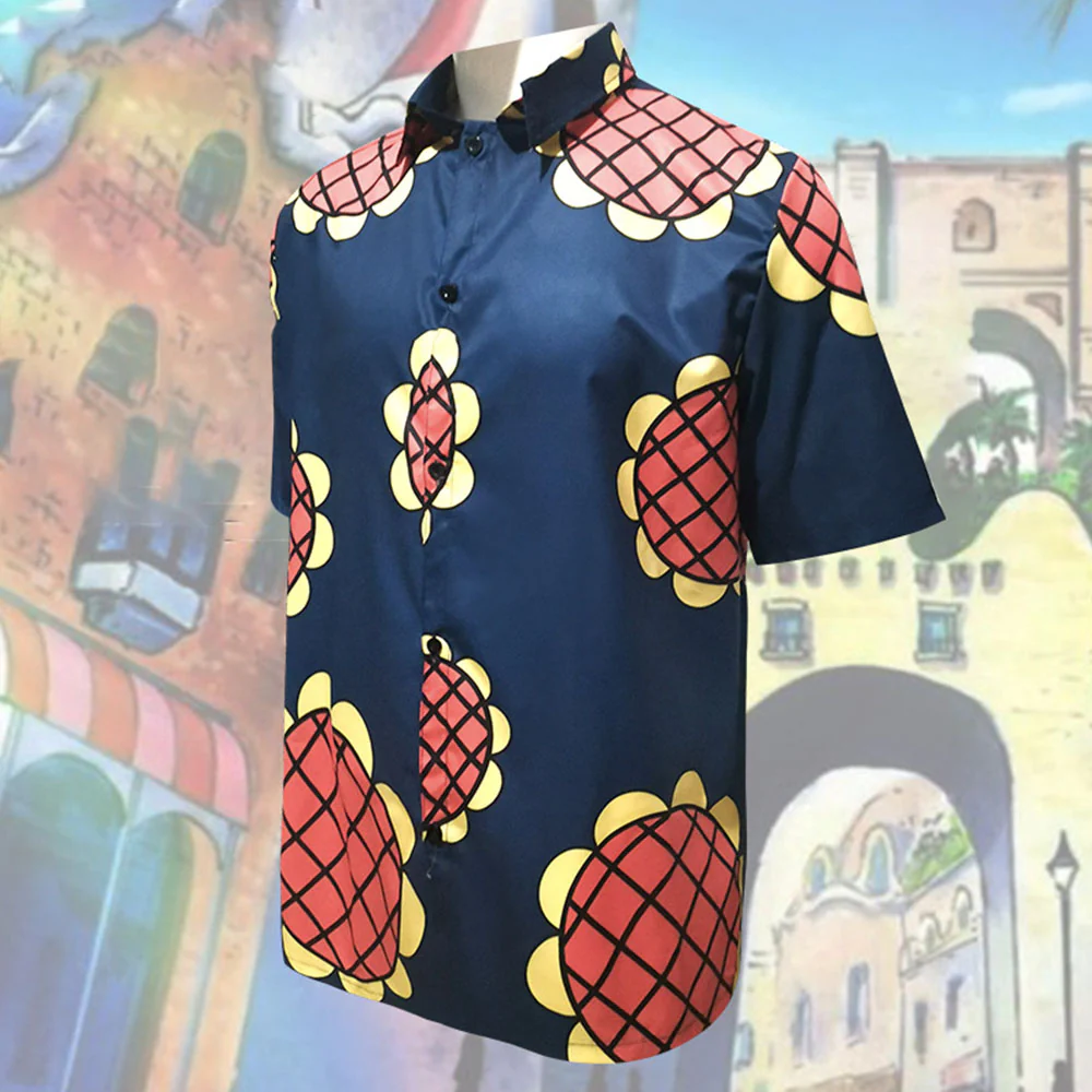 One Piece Costume Luffy Cosplay Shirt Sun Flower Printed Navy Shirt for Men - Image 2