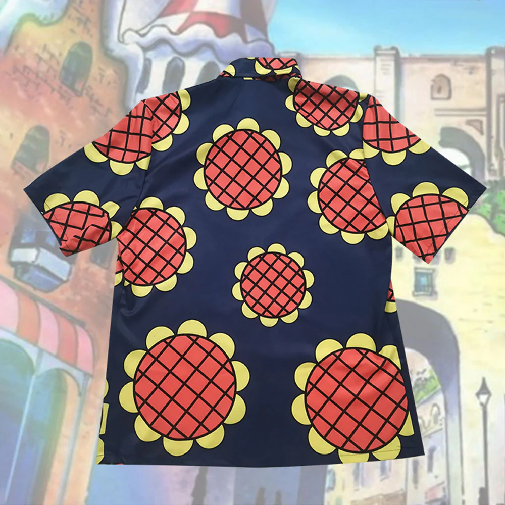 One Piece Costume Luffy Cosplay Shirt Sun Flower Printed Navy Shirt for Men - Image 6