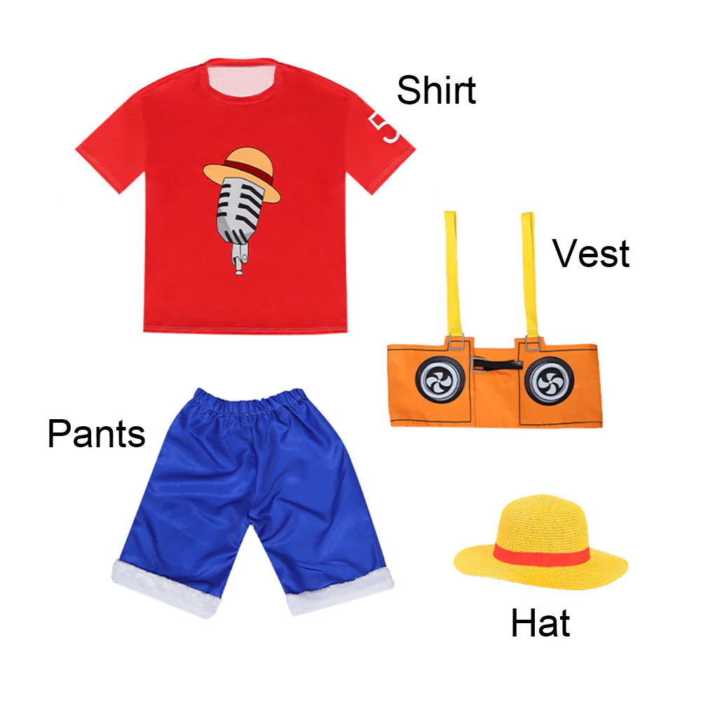 One Piece Film Red Costumes Monkey D Luffy Cosplay Set With Hat for Men - Image 2