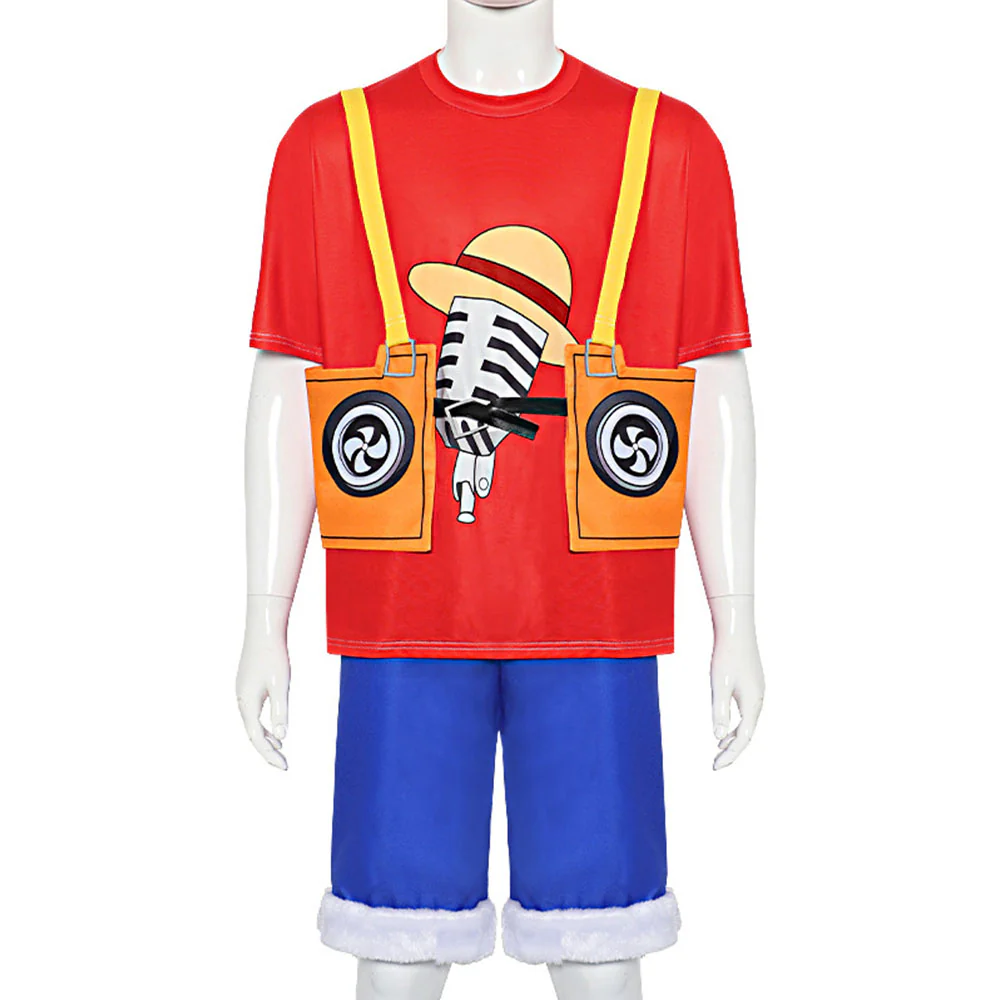 One Piece Film Red Costumes Monkey D Luffy Cosplay Set With Hat for Men - Image 3