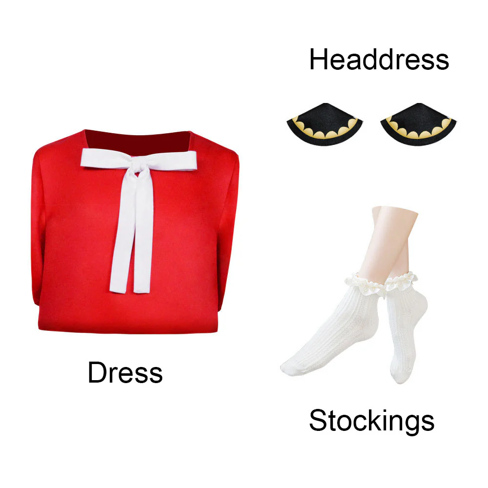 Spy x Family Costume Anya Forger Red Cosplay Dress Costume with Accessories for Women and Kids - Image 3