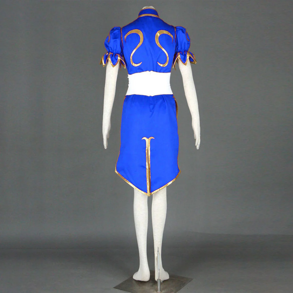Street Fighter Costume Chun Li Blue Dress with Accessories for Women and Kids Cosplay - Image 3