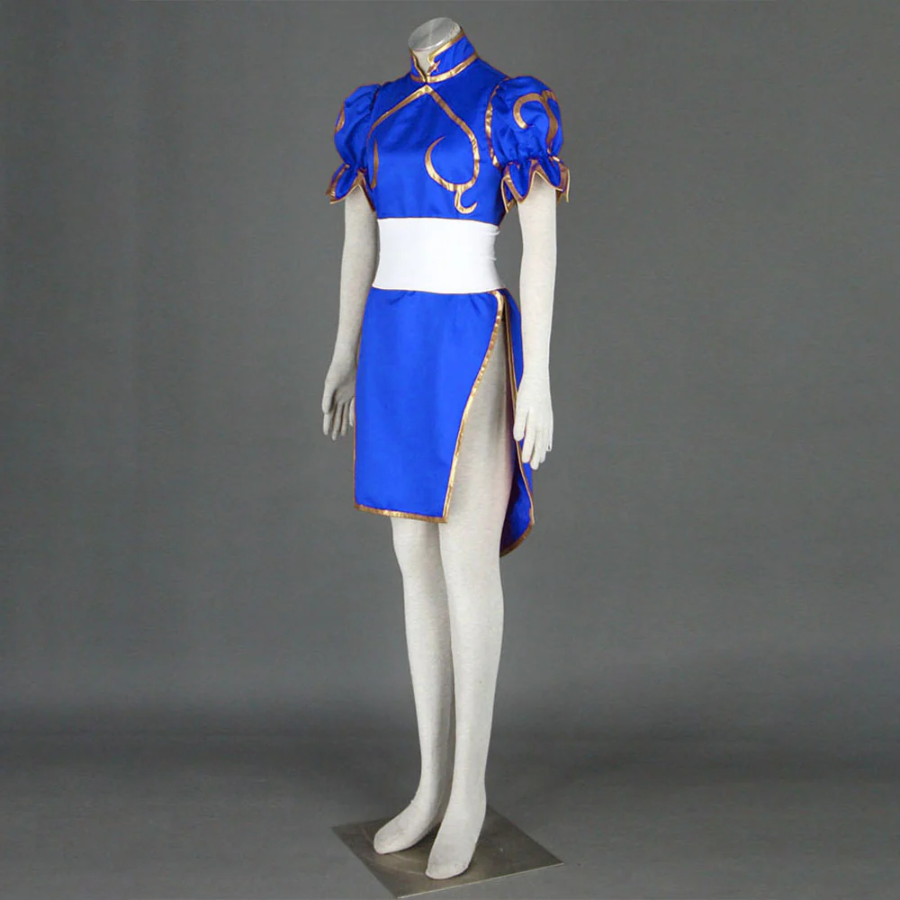 Street Fighter Costume Chun Li Blue Dress with Accessories for Women and Kids Cosplay - Image 4