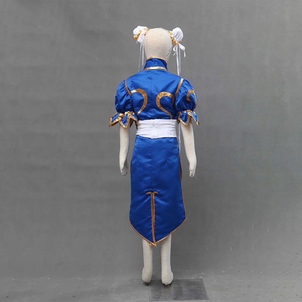 Street Fighter Costume Chun Li Blue Dress with Accessories for Women and Kids Cosplay - Image 7