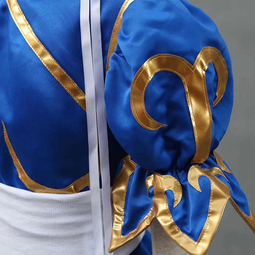 Street Fighter Costume Chun Li Blue Dress with Accessories for Women and Kids Cosplay - Image 8