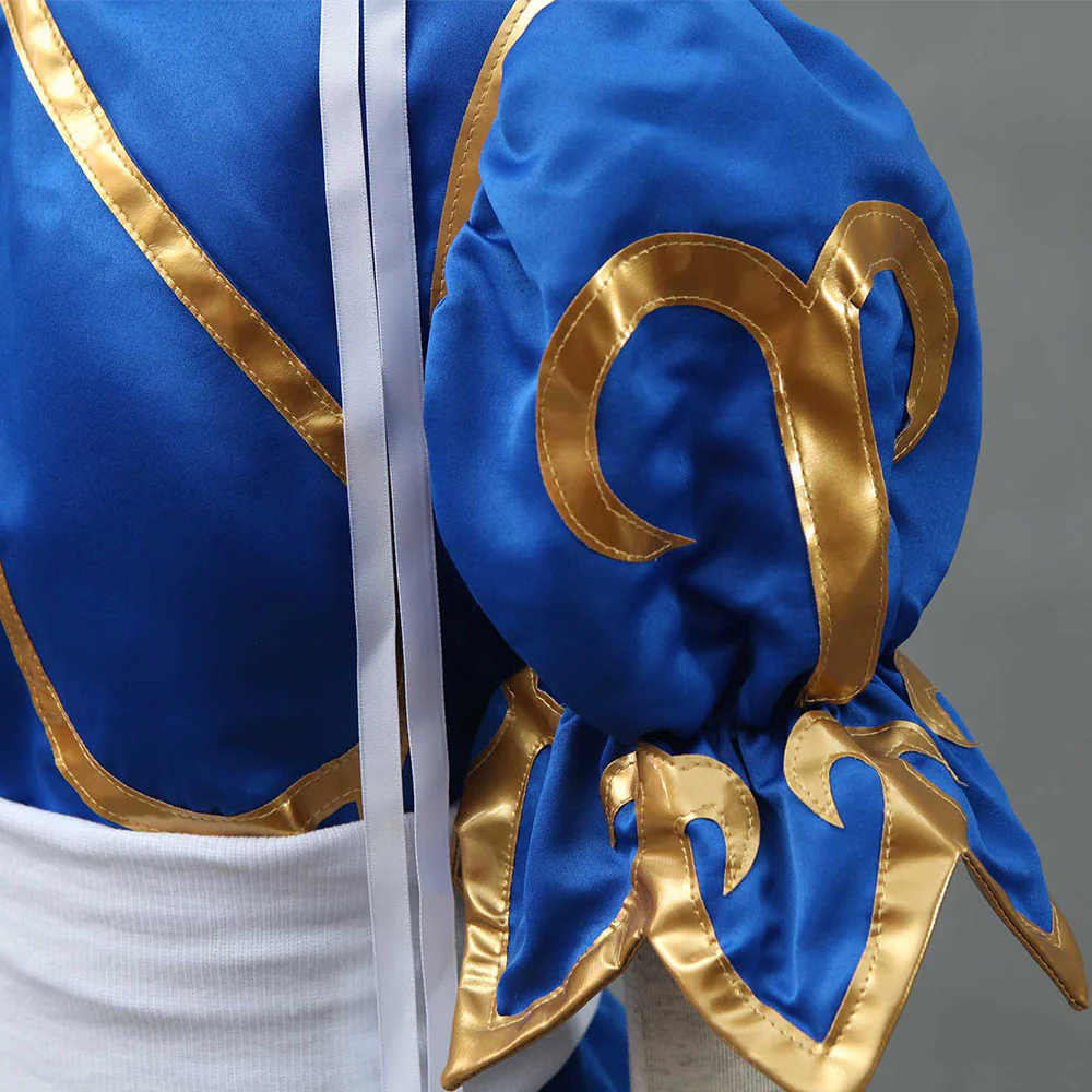 Street Fighter Costume Chun Li Cosplay Blue Dress with Accessories for Women and Kids - Image 9