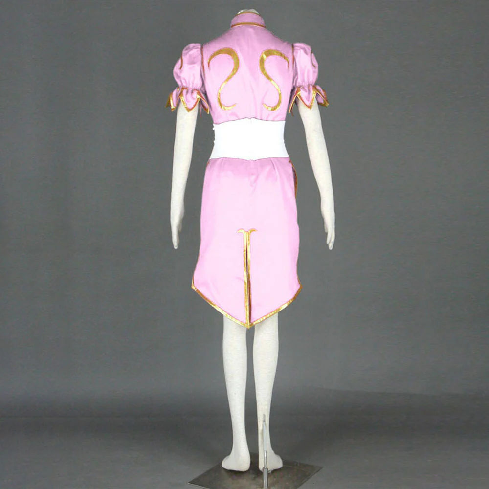 Street Fighter Costume Chun Li Cosplay Pink Dress with Accessories for Women and Kids - Image 3
