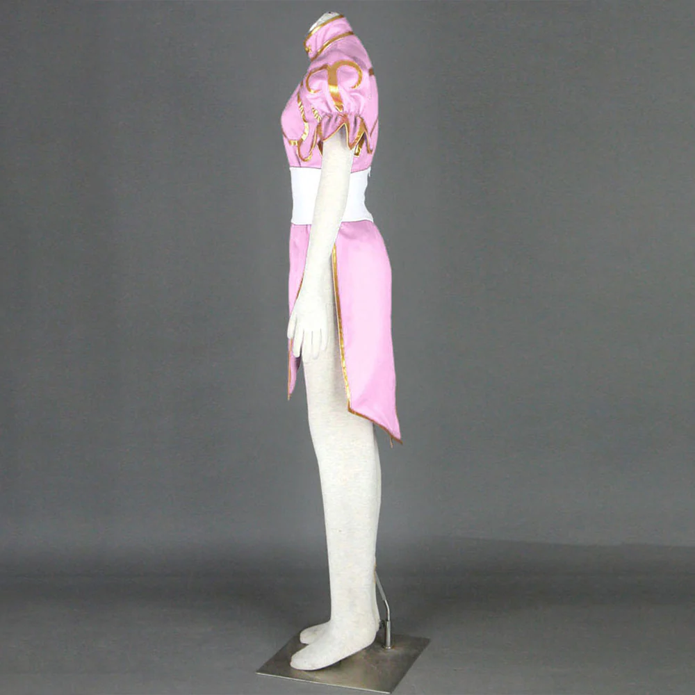 Street Fighter Costume Chun Li Cosplay Pink Dress with Accessories for Women and Kids - Image 4