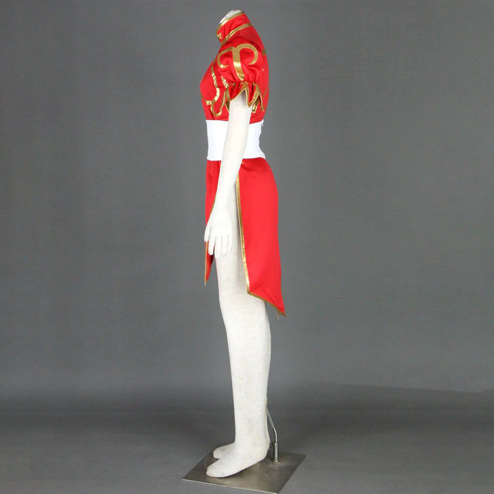 Street Fighter Costume Chun Li Cosplay Red Dress with Accessories for Women and Kids - Image 4