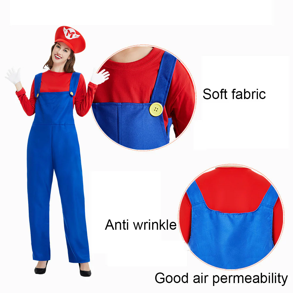Super Mario Costume Super Mario Cosplay Overalls full outfit with Accessories for Adults and Kids - Image 8